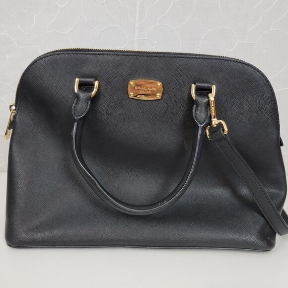 MICHAEL Michael Kors Women Bag Black Leather Cindy Dome Satchel Detachable Strap - Picture 12 of 14